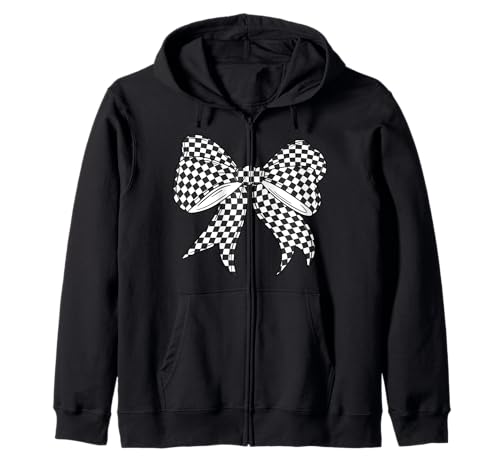 Kariertes Schachbrett Schwarz Weiß Muster Mädchen Kokette Schleife Kapuzenjacke von Womens Coquette Bow Checkerboard Pattern Gifts