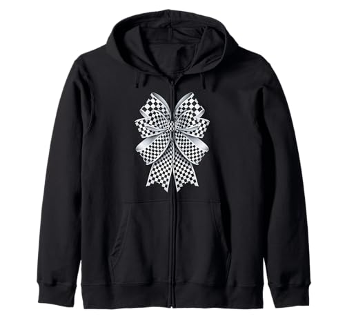 Kariertes Schachbrett Schwarz Weiß Muster Mädchen Kokette Schleife Kapuzenjacke von Womens Coquette Bow Checkerboard Pattern Gifts