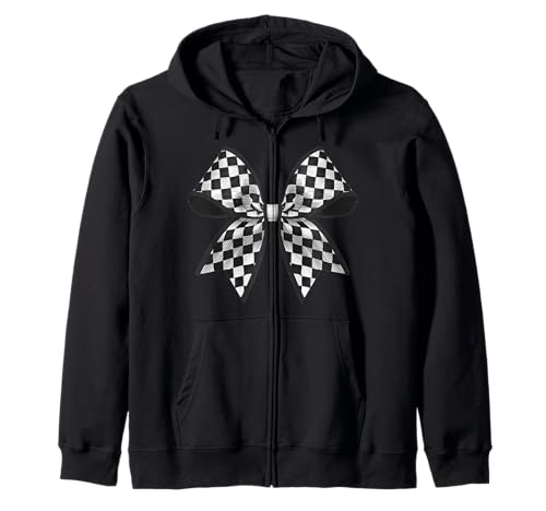 Kariertes Schachbrett Schwarz Weiß Muster Mädchen Kokette Schleife Kapuzenjacke von Womens Coquette Bow Checkerboard Pattern Gifts