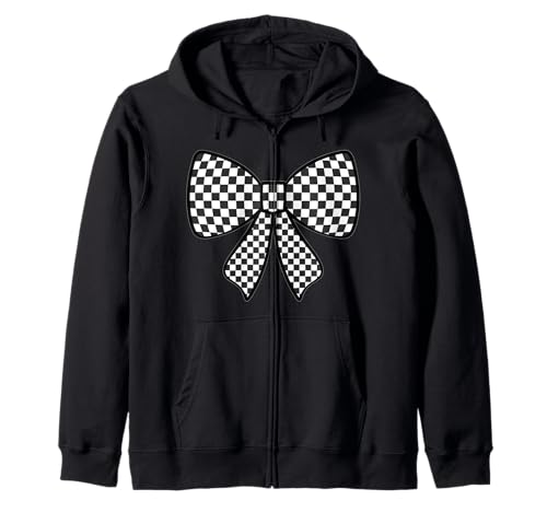 Kariertes Schachbrett Schwarz Weiß Muster Mädchen Kokette Schleife Kapuzenjacke von Womens Coquette Bow Checkerboard Pattern Gifts