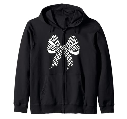 Kariertes Schachbrett Schwarz Weiß Muster Mädchen Kokette Schleife Kapuzenjacke von Womens Coquette Bow Checkerboard Pattern Gifts
