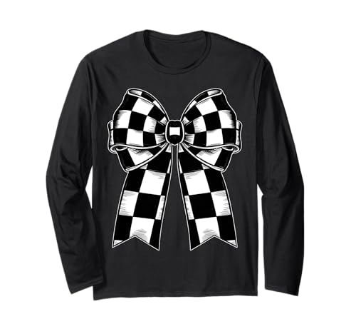 Kariertes Schachbrett Schwarz Weiß Muster Mädchen Kokette Schleife Langarmshirt von Womens Coquette Bow Checkerboard Pattern Gifts