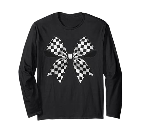 Kariertes Schachbrett Schwarz Weiß Muster Mädchen Kokette Schleife Langarmshirt von Womens Coquette Bow Checkerboard Pattern Gifts