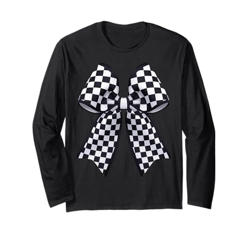 Kariertes Schachbrett Schwarz Weiß Muster Mädchen Kokette Schleife Langarmshirt von Womens Coquette Bow Checkerboard Pattern Gifts
