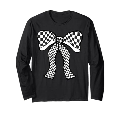 Kariertes Schachbrett Schwarz Weiß Muster Mädchen Kokette Schleife Langarmshirt von Womens Coquette Bow Checkerboard Pattern Gifts