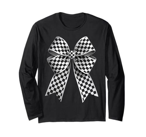 Kariertes Schachbrett Schwarz Weiß Muster Mädchen Kokette Schleife Langarmshirt von Womens Coquette Bow Checkerboard Pattern Gifts
