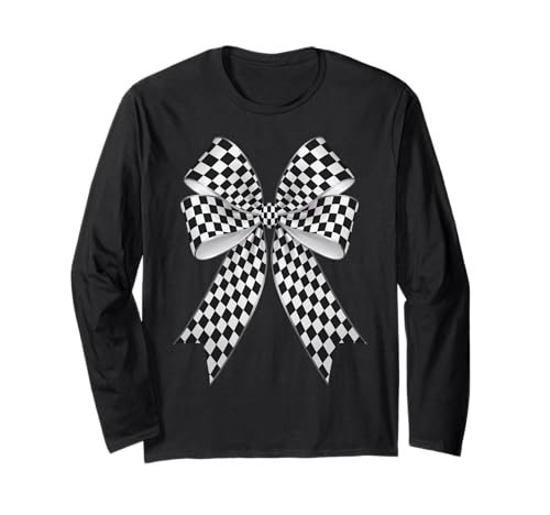 Kariertes Schachbrett Schwarz Weiß Muster Mädchen Kokette Schleife Langarmshirt von Womens Coquette Bow Checkerboard Pattern Gifts