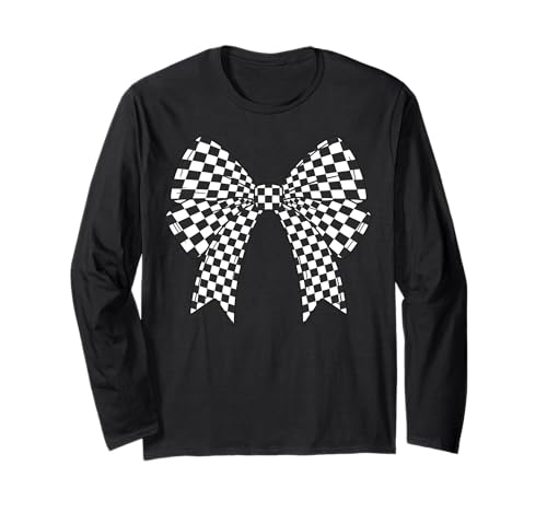 Kariertes Schachbrett Schwarz Weiß Muster Mädchen Kokette Schleife Langarmshirt von Womens Coquette Bow Checkerboard Pattern Gifts