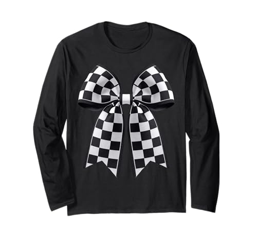 Kariertes Schachbrett Schwarz Weiß Muster Mädchen Kokette Schleife Langarmshirt von Womens Coquette Bow Checkerboard Pattern Gifts