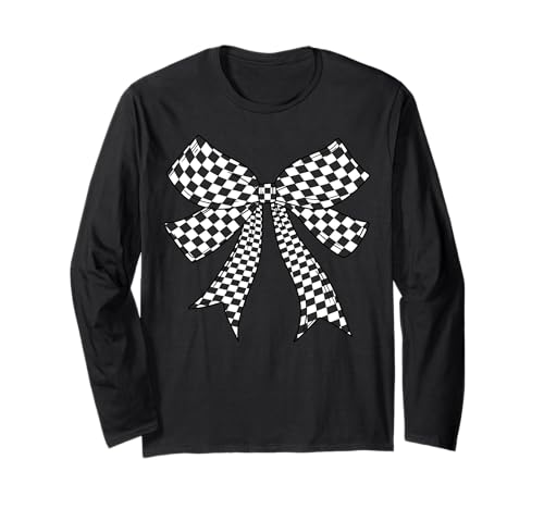 Kariertes Schachbrett Schwarz Weiß Muster Mädchen Kokette Schleife Langarmshirt von Womens Coquette Bow Checkerboard Pattern Gifts