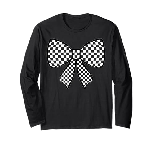 Kariertes Schachbrett Schwarz Weiß Muster Mädchen Kokette Schleife Langarmshirt von Womens Coquette Bow Checkerboard Pattern Gifts