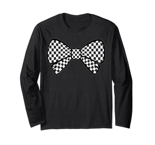 Kariertes Schachbrett Schwarz Weiß Muster Mädchen Kokette Schleife Langarmshirt von Womens Coquette Bow Checkerboard Pattern Gifts
