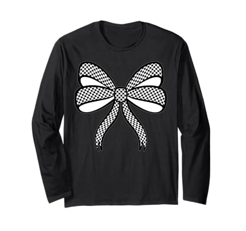 Kariertes Schachbrett Schwarz Weiß Muster Mädchen Kokette Schleife Langarmshirt von Womens Coquette Bow Checkerboard Pattern Gifts