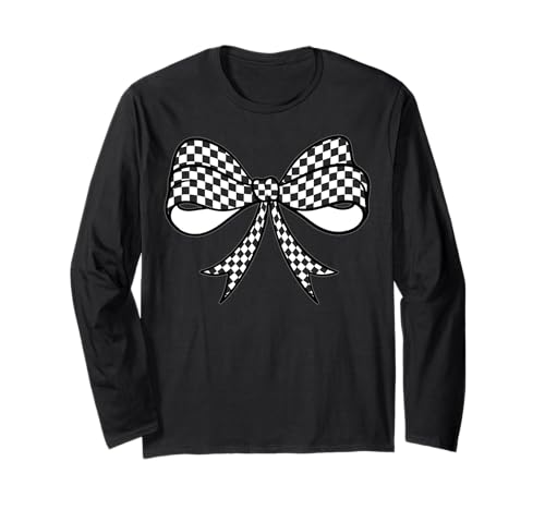 Kariertes Schachbrett Schwarz Weiß Muster Mädchen Kokette Schleife Langarmshirt von Womens Coquette Bow Checkerboard Pattern Gifts