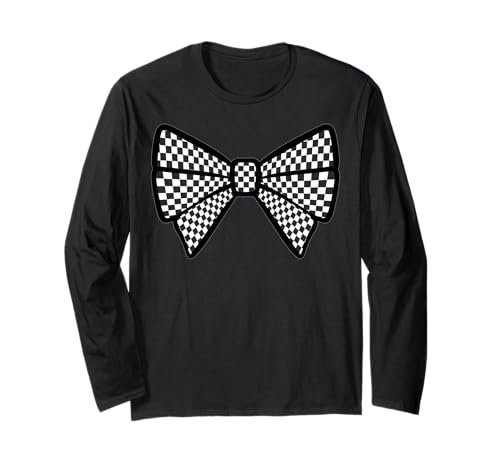Kariertes Schachbrett Schwarz Weiß Muster Mädchen Kokette Schleife Langarmshirt von Womens Coquette Bow Checkerboard Pattern Gifts