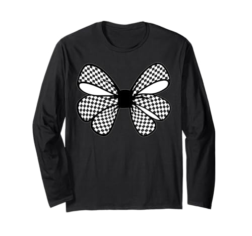 Kariertes Schachbrett Schwarz Weiß Muster Mädchen Kokette Schleife Langarmshirt von Womens Coquette Bow Checkerboard Pattern Gifts