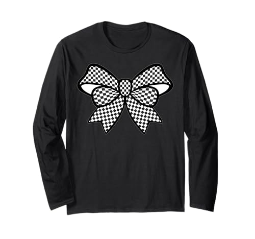 Kariertes Schachbrett Schwarz Weiß Muster Mädchen Kokette Schleife Langarmshirt von Womens Coquette Bow Checkerboard Pattern Gifts