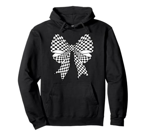 Kariertes Schachbrett Schwarz Weiß Muster Mädchen Kokette Schleife Pullover Hoodie von Womens Coquette Bow Checkerboard Pattern Gifts