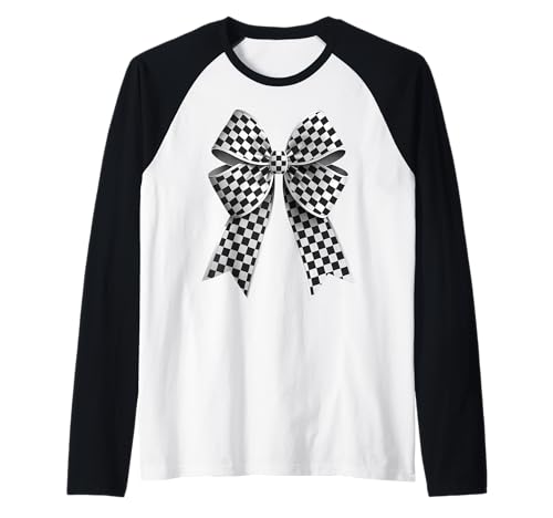 Kariertes Schachbrett Schwarz Weiß Muster Mädchen Kokette Schleife Raglan von Womens Coquette Bow Checkerboard Pattern Gifts