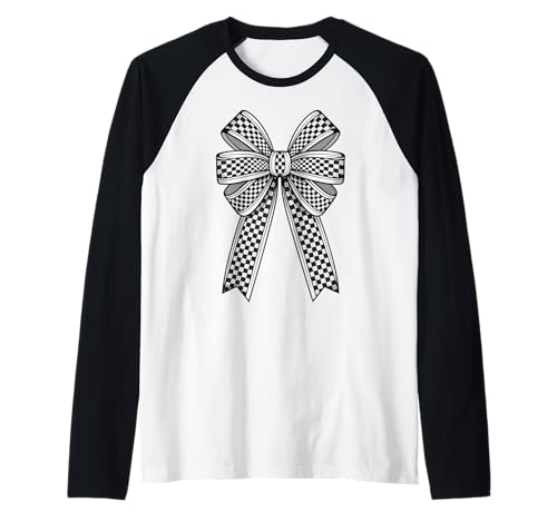 Kariertes Schachbrett Schwarz Weiß Muster Mädchen Kokette Schleife Raglan von Womens Coquette Bow Checkerboard Pattern Gifts