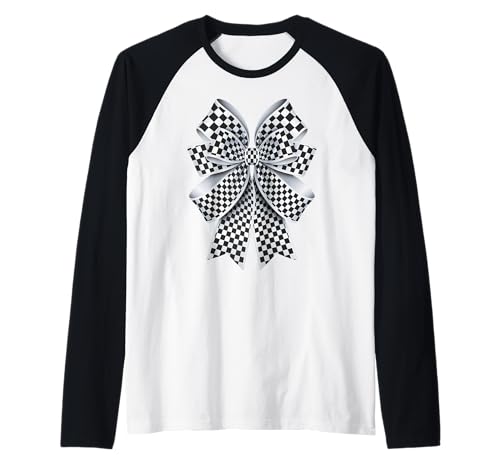 Kariertes Schachbrett Schwarz Weiß Muster Mädchen Kokette Schleife Raglan von Womens Coquette Bow Checkerboard Pattern Gifts