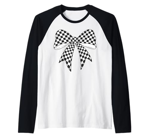 Kariertes Schachbrett Schwarz Weiß Muster Mädchen Kokette Schleife Raglan von Womens Coquette Bow Checkerboard Pattern Gifts