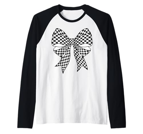 Kariertes Schachbrett Schwarz Weiß Muster Mädchen Kokette Schleife Raglan von Womens Coquette Bow Checkerboard Pattern Gifts