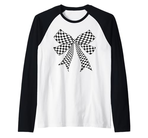 Kariertes Schachbrett Schwarz Weiß Muster Mädchen Kokette Schleife Raglan von Womens Coquette Bow Checkerboard Pattern Gifts