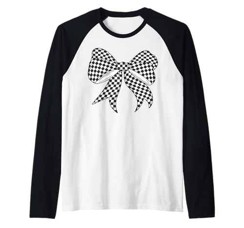 Kariertes Schachbrett Schwarz Weiß Muster Mädchen Kokette Schleife Raglan von Womens Coquette Bow Checkerboard Pattern Gifts