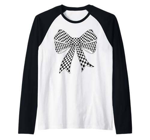 Kariertes Schachbrett Schwarz Weiß Muster Mädchen Kokette Schleife Raglan von Womens Coquette Bow Checkerboard Pattern Gifts