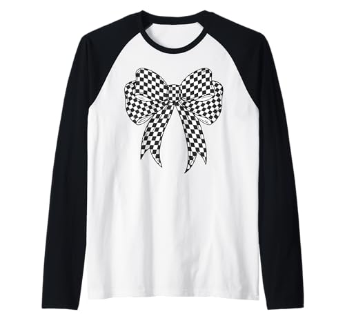 Kariertes Schachbrett Schwarz Weiß Muster Mädchen Kokette Schleife Raglan von Womens Coquette Bow Checkerboard Pattern Gifts