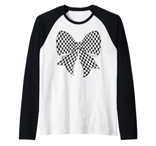Kariertes Schachbrett Schwarz Weiß Muster Mädchen Kokette Schleife Raglan von Womens Coquette Bow Checkerboard Pattern Gifts