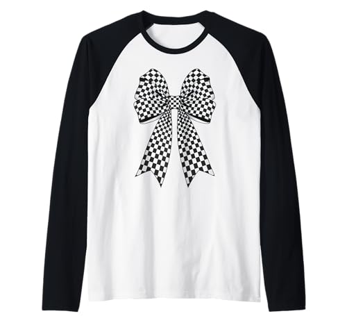 Kariertes Schachbrett Schwarz Weiß Muster Mädchen Kokette Schleife Raglan von Womens Coquette Bow Checkerboard Pattern Gifts