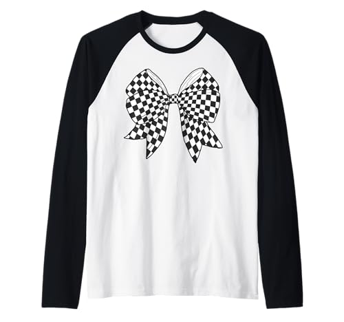 Kariertes Schachbrett Schwarz Weiß Muster Mädchen Kokette Schleife Raglan von Womens Coquette Bow Checkerboard Pattern Gifts