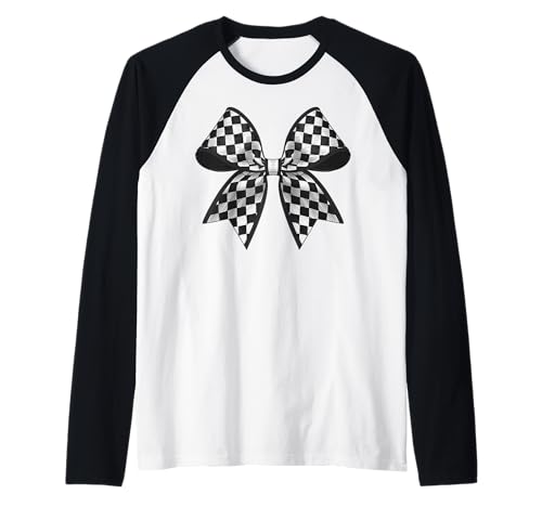 Kariertes Schachbrett Schwarz Weiß Muster Mädchen Kokette Schleife Raglan von Womens Coquette Bow Checkerboard Pattern Gifts