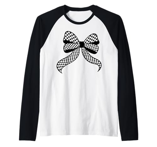 Kariertes Schachbrett Schwarz Weiß Muster Mädchen Kokette Schleife Raglan von Womens Coquette Bow Checkerboard Pattern Gifts