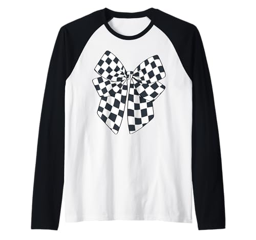 Kariertes Schachbrett Schwarz Weiß Muster Mädchen Kokette Schleife Raglan von Womens Coquette Bow Checkerboard Pattern Gifts