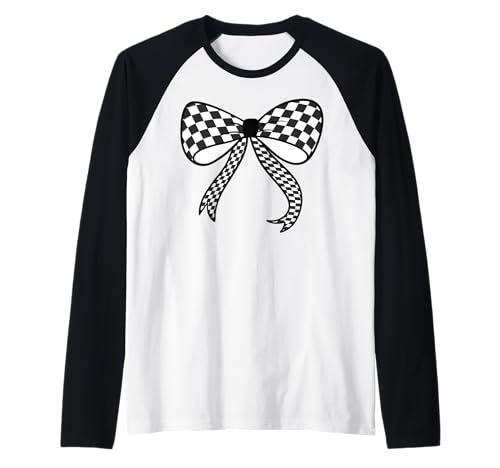 Kariertes Schachbrett Schwarz Weiß Muster Mädchen Kokette Schleife Raglan von Womens Coquette Bow Checkerboard Pattern Gifts