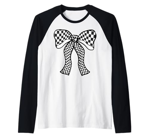 Kariertes Schachbrett Schwarz Weiß Muster Mädchen Kokette Schleife Raglan von Womens Coquette Bow Checkerboard Pattern Gifts