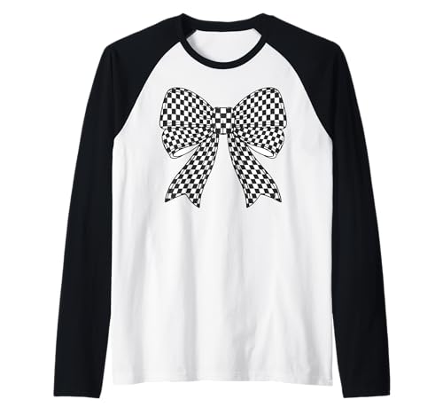 Kariertes Schachbrett Schwarz Weiß Muster Mädchen Kokette Schleife Raglan von Womens Coquette Bow Checkerboard Pattern Gifts