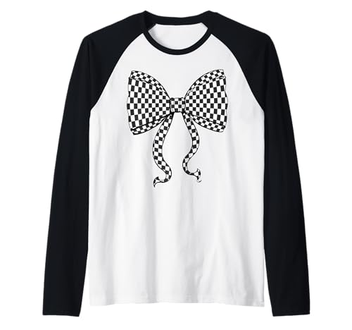 Kariertes Schachbrett Schwarz Weiß Muster Mädchen Kokette Schleife Raglan von Womens Coquette Bow Checkerboard Pattern Gifts