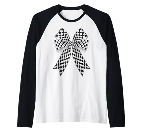 Kariertes Schachbrett Schwarz Weiß Muster Mädchen Kokette Schleife Raglan von Womens Coquette Bow Checkerboard Pattern Gifts