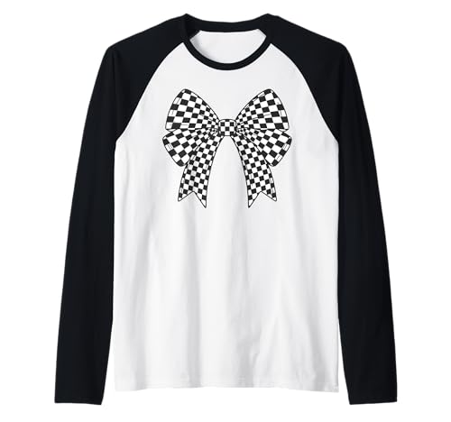 Kariertes Schachbrett Schwarz Weiß Muster Mädchen Kokette Schleife Raglan von Womens Coquette Bow Checkerboard Pattern Gifts