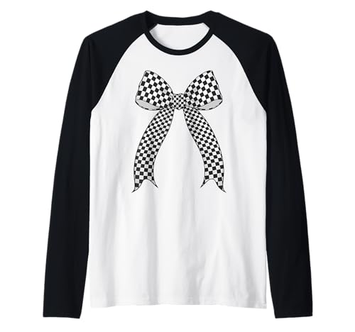 Kariertes Schachbrett Schwarz Weiß Muster Mädchen Kokette Schleife Raglan von Womens Coquette Bow Checkerboard Pattern Gifts