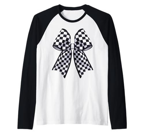 Kariertes Schachbrett Schwarz Weiß Muster Mädchen Kokette Schleife Raglan von Womens Coquette Bow Checkerboard Pattern Gifts