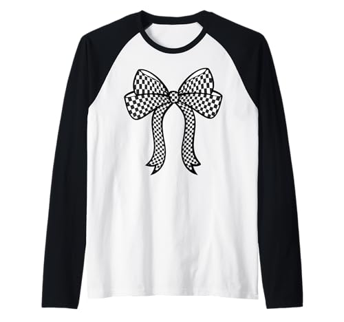 Kariertes Schachbrett Schwarz Weiß Muster Mädchen Kokette Schleife Raglan von Womens Coquette Bow Checkerboard Pattern Gifts