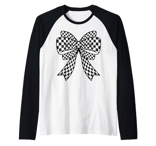 Kariertes Schachbrett Schwarz Weiß Muster Mädchen Kokette Schleife Raglan von Womens Coquette Bow Checkerboard Pattern Gifts