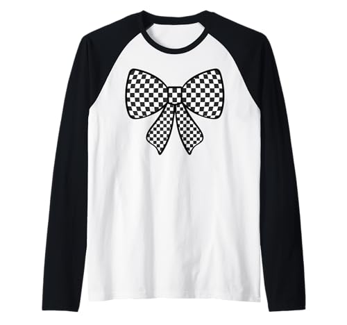 Kariertes Schachbrett Schwarz Weiß Muster Mädchen Kokette Schleife Raglan von Womens Coquette Bow Checkerboard Pattern Gifts