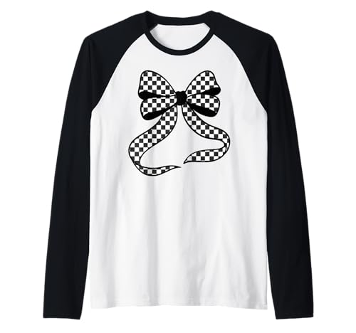 Kariertes Schachbrett Schwarz Weiß Muster Mädchen Kokette Schleife Raglan von Womens Coquette Bow Checkerboard Pattern Gifts
