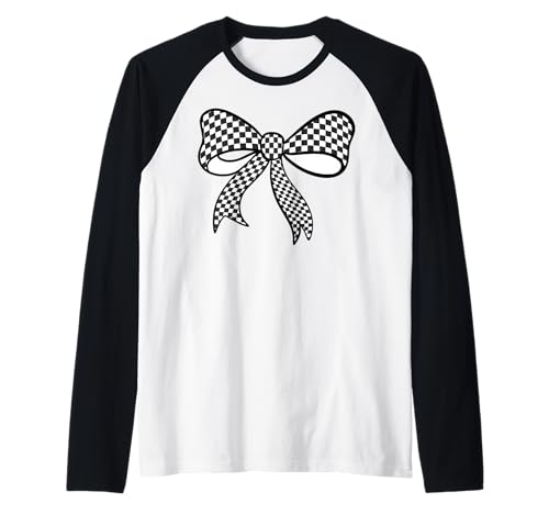 Kariertes Schachbrett Schwarz Weiß Muster Mädchen Kokette Schleife Raglan von Womens Coquette Bow Checkerboard Pattern Gifts